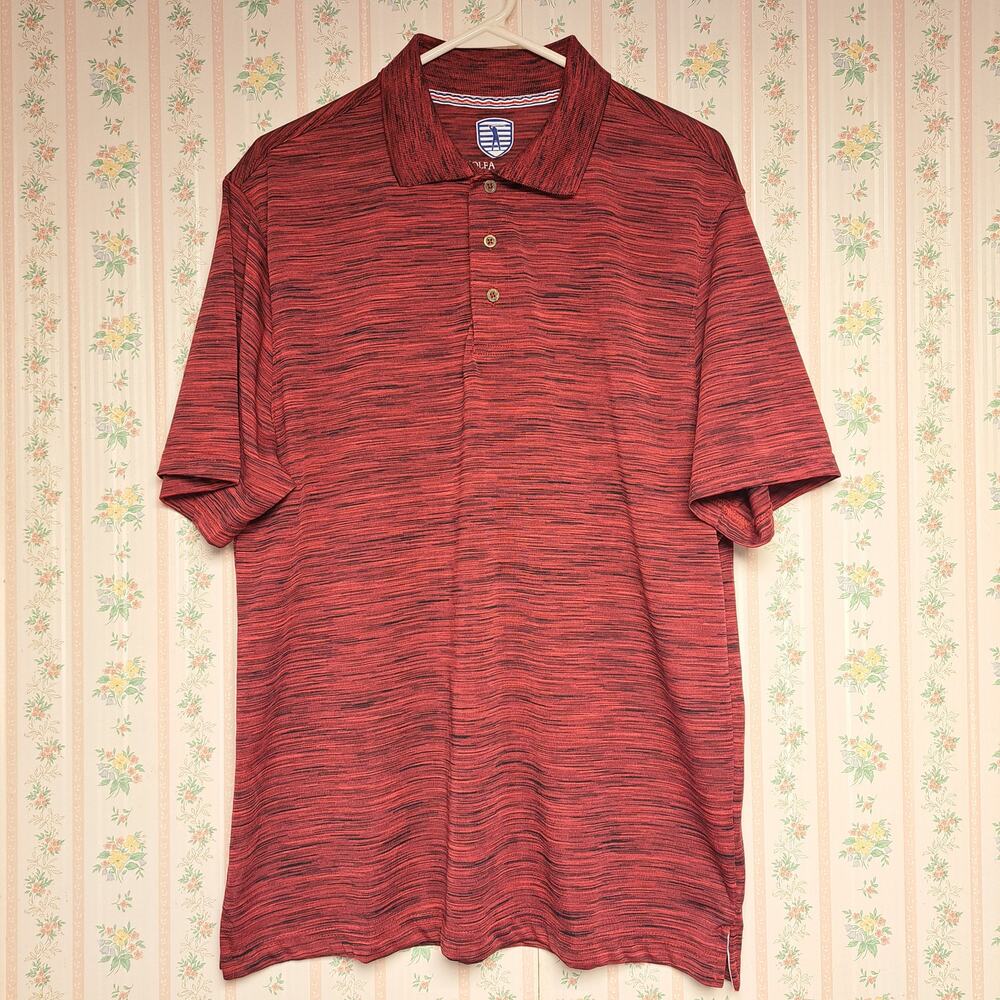 GOLF RED HEATHERED BLACK STRIPED POLO SHIRT MENS SIZE L QUICK DRY PERFORMANCE